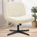 Orange Factory Criss Cross Chair No Wheel Wide Cross Legged Office Desk Vanity Chair Comfy Fabric Armless Adjustable Swivel for Home Computer Task (Beige No Wheel, Classic Fabric)