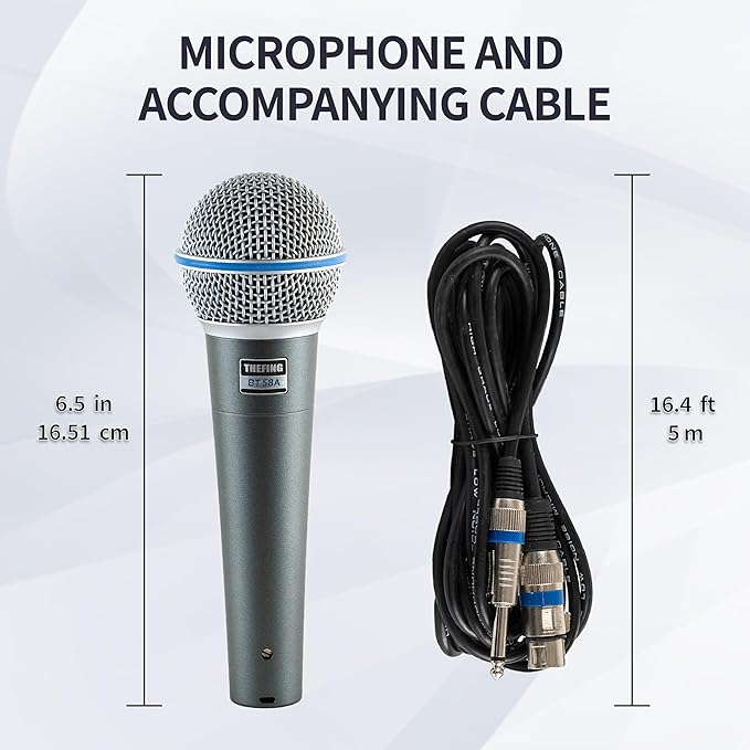 BT 58A Wired Vocal Dynamic Karaoke XLR Handheld Microphone for Singing, Supercardioid, Includes 16ft Audio Cable and Stand Adapter, for Stage, Studio, Mixer, Speaker