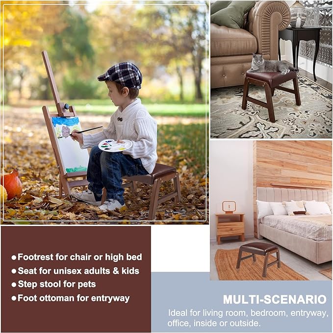 Small Foot Rest Ottoman, 11.8" H PU Leather Rectangle Foot Stool with Non-Skid Wood Legs, Small Foot Step Footstool Sofa Footrest for Couch, Desk, Office, Wine Red