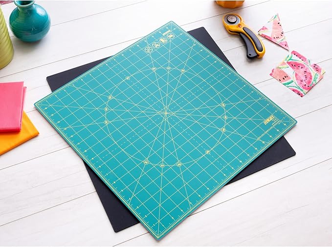 OLFA 17" x 17" Rotating Cutting Mat (RM-17S) - Self Healing 17x17 Inch Square Rotary Mat with Grid for Quilting, Sewing, Fabric, & Crafts, Rotates 360 Degrees, Use with Rotary Cutters (Green)