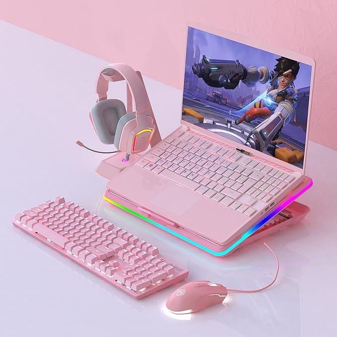 Lomiluskr AJ52 RGB Wired Gaming Mouse, 7 Programmable Buttons, Computer Mice with RGB Lighting, 200-4800 DPI Adjustable, for PC/Laptop (Pink)