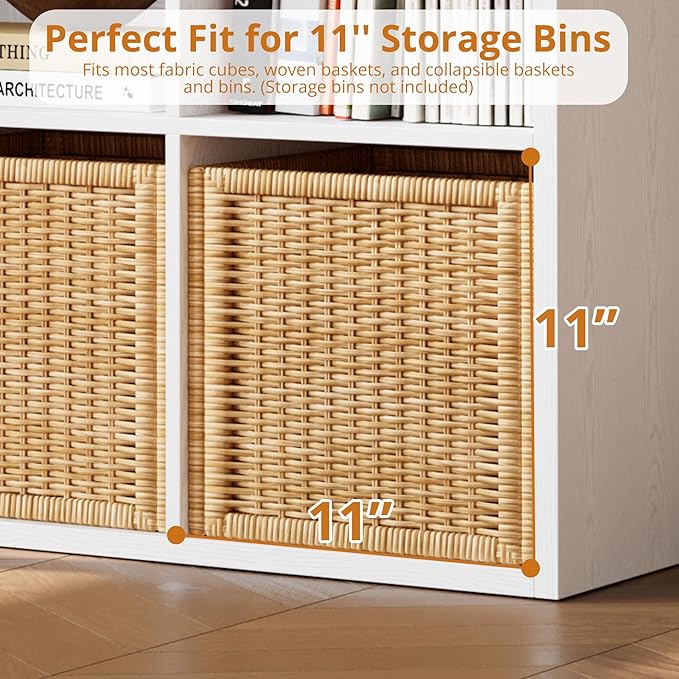 IROCNK Bookshelf, 8-Cube Storage Cube Shelf Organizer, Extra Thick Frame Horizontally & Vertically Reversible Bookcase with Open for Living Room, Bedroom, Home Office, White