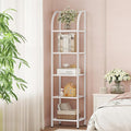 Hzuaneri Bookcase Bookshelf, Tempered Glass Arched Bookshelf for More Storage, Slim Shelving Unit for Bedroom, Bathroom, Home Office, Steel Frame, 5 Tier White BC20599W