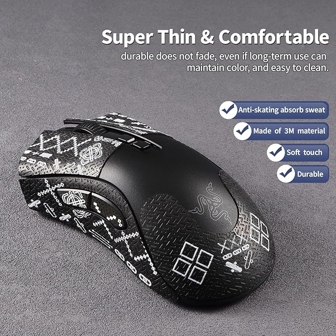 immoenuc Anti-Slip Mouse Grip Tape for Razer Deathadder V2 & V2 Pro - Pre-Cut Sweatproof Stickers with Enhanced Grip, No Residue Adhesive for Gaming Mouse Accessories (Printing Pattern)