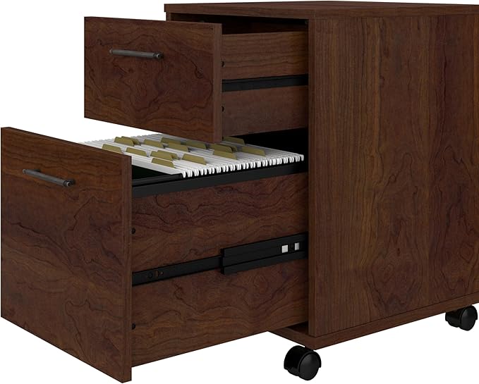 Bush Home Key West 54W Computer Desk with 2 Drawer Lateral File Cabinet and 5 Shelf Bookcase in Bing Cherry