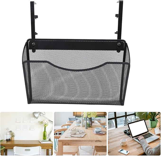 Asixxsix Under Desk Drawer, Desk Side Storage, Hanging Desk Organizer, Clamp On Desk Organizer, Mesh Metal Desk Drawer, Side Desk Organizer for Office and Home (Black)