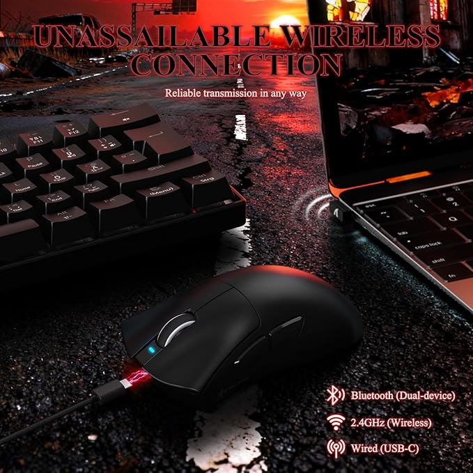 MAMBASNAKE Attack Shark V3 PRO 62g Superlight Wireless Gaming Mouse,RGB Magnetic Charging Dock,BK52820 Tri-Mode BT/2.4G Wireless/Wired Mouse,25000DPI,500mAh,5 Programmable Buttons for Pc/Mac,Black