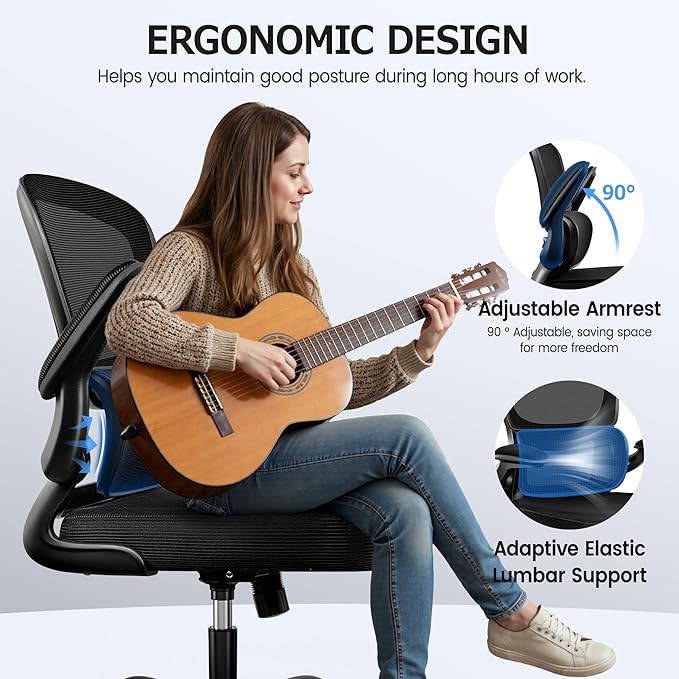 ALLGOD Ergonomic Office Chair, Breathable Mesh Ergonomic Desk Chair with Lumbar Support, Flip-up Armrests, Computer Chairs Comfortable for Home, Office, Work, Standard, 8 Pack