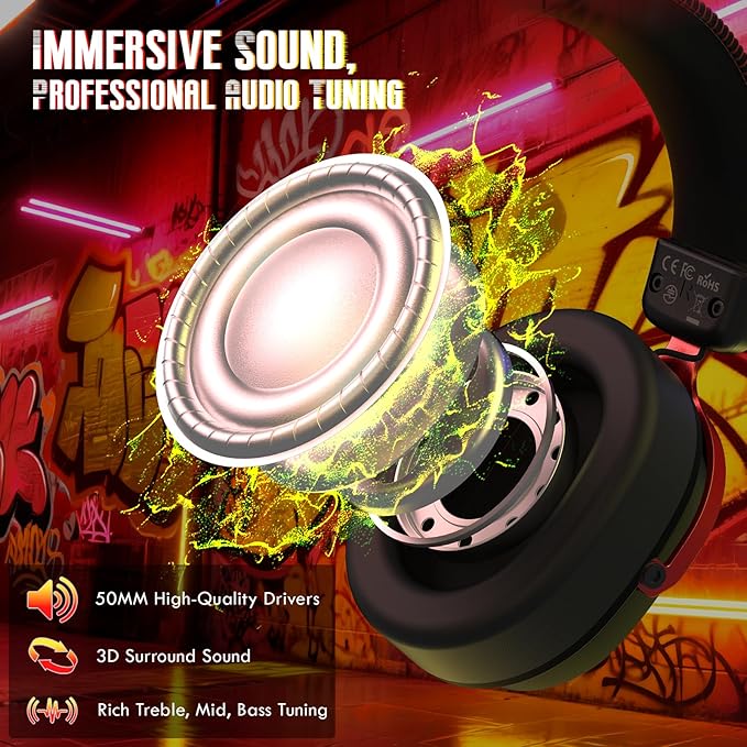 ATTACK SHARK L30PRO Wireless Gaming Headset,7.1 Surround Sound, 50mm Drivers,20ms Low Latency,Detachable Noise-Canceling Mic, Aluminum Alloy Frame,Tri-Mode Connectivity Over-Ear Headset-Black Red