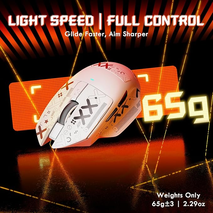 ATTACK SHARK V6 65g Wireless Gaming Mouse with RGB Magnetic Charging Dock,BT/2.4G Wireless/Wired Mouse with Tape 1K Polling,PixArt PAW3311 Sensor,25K DPI,Programmable Gamer Mice for PC/Win/Mac (White)