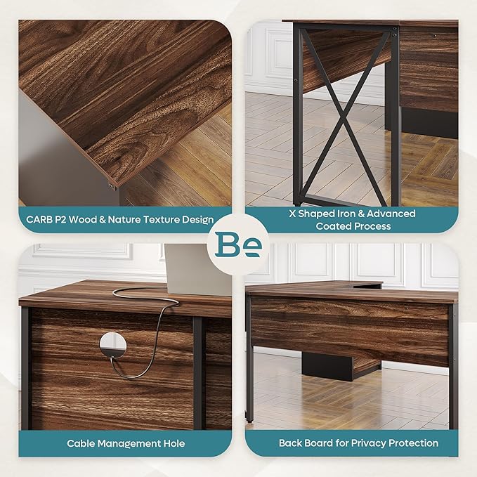 Bestier L Shaped Standing Desk with Lift Top, 55" x 55" Standing Corner Desk for Home Office, Computer Desk with Reversible File Drawer and Monitor Stand, Walnut