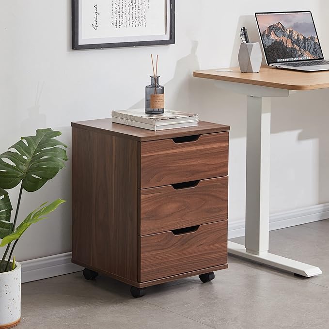 Farini 3-Drawer Vertical Filing Cabinet Rolling Wood Mobile File Cabinets Under Desk for Home Office with Casters,Brown,Fully-Assembled