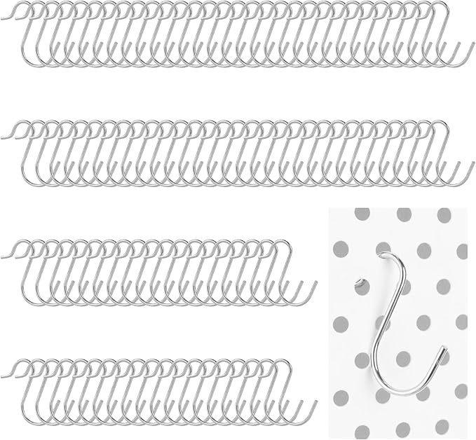 Small Pegboard J Hooks - 80pcs Metal Peg Board Hangers for Tiny Holes - Anti-fall Universal Fit Pegboard Wall Organizer Jewelry Tools Holders for Retailer Garage Craft Office Display Storage (Silver)