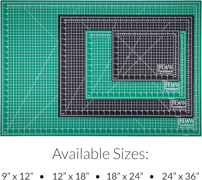 Breman Precision 18x24 Inch Self Healing Cutting Mat – 2-Sided 5-Ply PVC Green/Black Cutting Mats for Crafts, Sewing, Quilting & DIY Projects with Durable Non-Slip Surface & Precise Grid Lines
