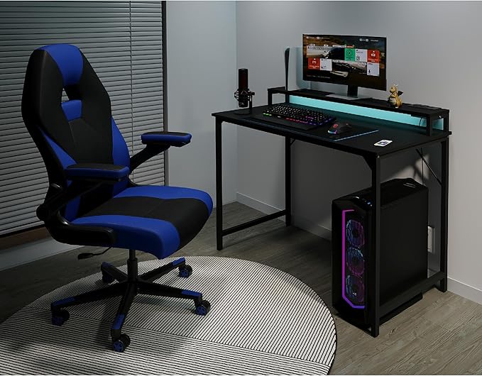 Realspace® Rezio 47" Computer Desk with Hutch and Integrated Power, Black, BIFMA Compliant
