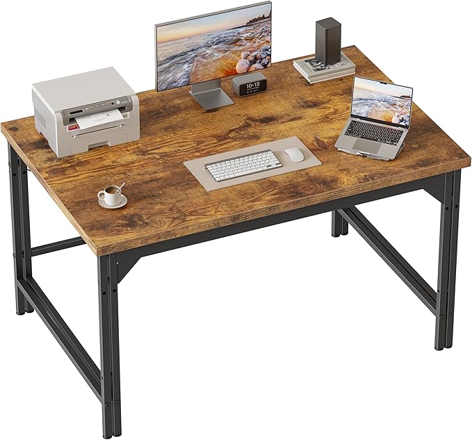 Mericonia 40 Inch Computer Desk, 1" Thick Modern Simple Study Writing Table, Heavy Duty Industrial Office Desk for Home Bedroom Workstation, Dark Brown