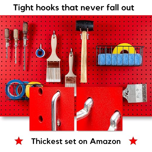 Extra Thick 60pcs Pegboard Accessories Organizer Kit | 1/4 Inch Peg Board Attachments | Peg Board Hook Set and Pegboard Basket Set for Tools - Heavy Duty - Does Not Fall Out Off The Board