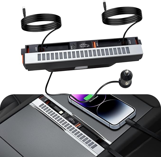 116W USB Charger Hub for Tesla Model 3 Highland (2024–2025) & Model Y Juniper (2025) – Retractable PD Fast Charging with Music Sync RGB Light