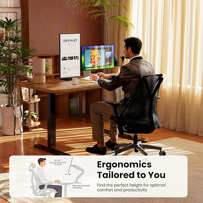 ErGear Height Adjustable Electric Standing Desk, 32 x 19 Inches Sit Stand up Desk, Memory Computer Home Office Desk, Vintage Brown