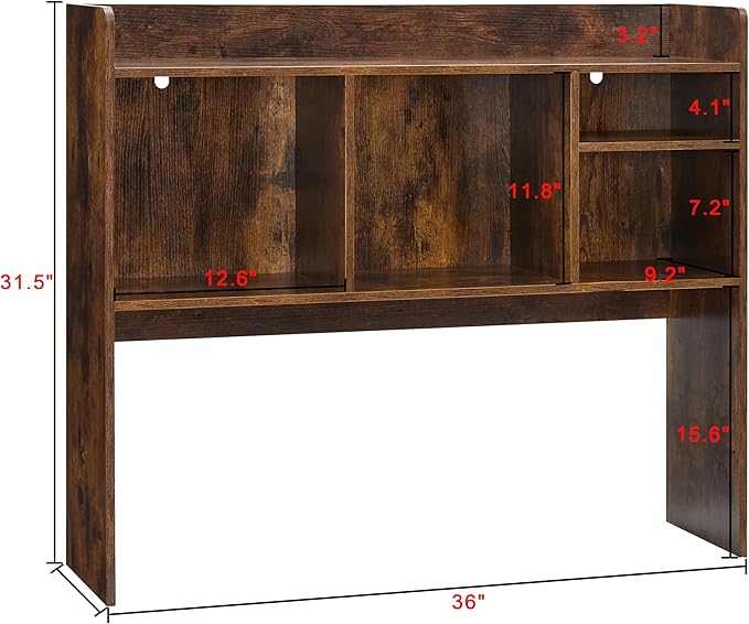 Nromant Desktop Bookshelf, Wooden Desk Storage Hutch with 6 Shelves for Computer Desk, 3-Tier Desktop Display Organizer Rack for Office Home (Brown)