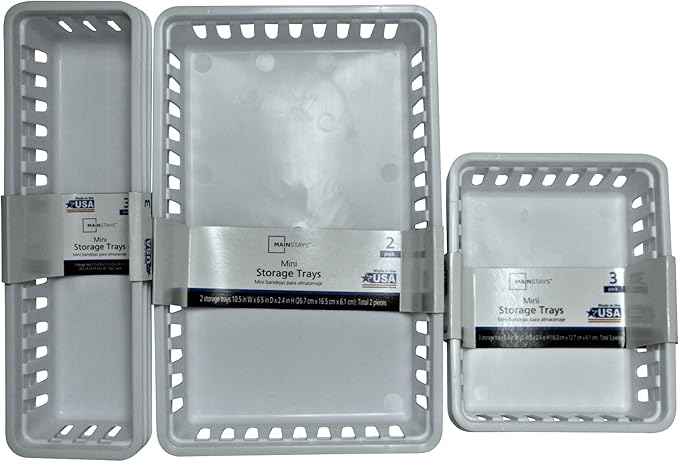 Mini Storage Trays Bin Bundle- Basic Square 3pk, Slim Plastic Storage Trays Basket 3pks, Rectangular 2pk -White