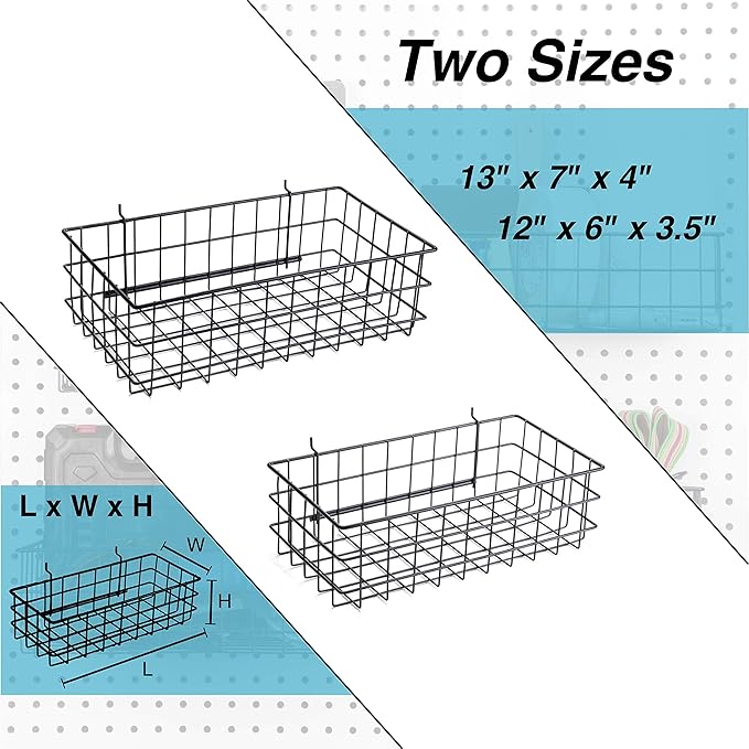 RightArrange Pegboard Basket Set of 2 - XLarge + Large Size Basket, Black - Hooks to Any Peg Board - Organize Tools, Workbench, Accessories, Garage Storage - Wall Organizer Attachments