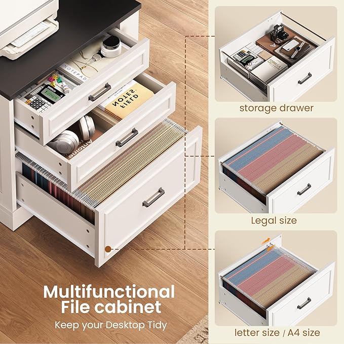 SEDETA Farmhouse L Shaped Electric Standing Desk, 70.9" x 39.4" Height Adjustable Office Executive Desk with 3 Drawers, Standing Computer Desks with Power Outlet for Home Office, White