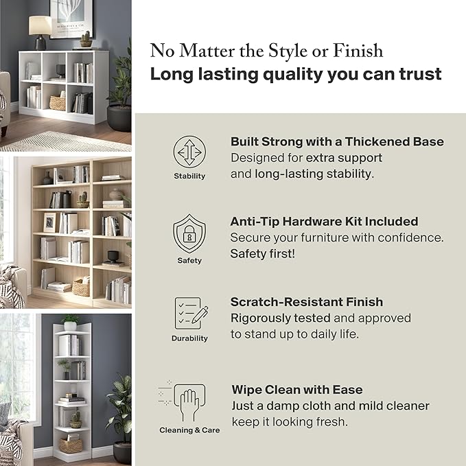 Bush Home Universal Small 2 Shelf Bookcase in Platinum Gray, Low Storage and Display Bookshelf for Home Office or Living Room Organization