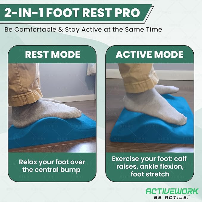 2-in-1 Portable Foot Rest Pro - Extra Large - Foot Rest & Foot Leg Exerciser - Improve Circulation & Relax Exercise Massage Foot Under Desk Work Office Chair, Gaming & Home (Blue)