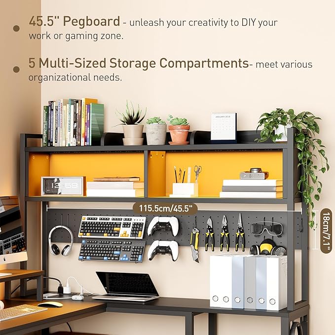 RALGEND 75inch L Shaped Computer Desk with Drawers, Large Gaming Desk with LED Light & Power Outlets, Corner Computer Desk with Storage Shelves & Monitor Stand for Home Office, Black