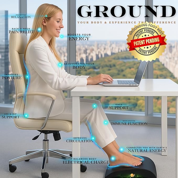 Grounding Mat for Feet Foot Rest for Under Desk at Work Grounding Foot Stool Memory Foam Adjustable Height Back Knee Pain Relief Energy Sleep Comfort Footrest for Gaming Home Office Leg Elevation