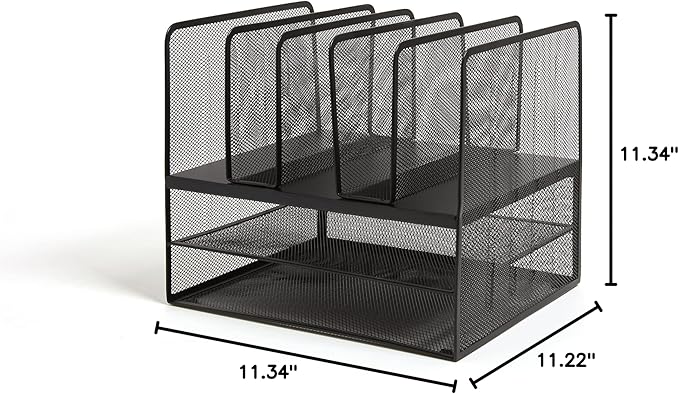 TRU RED Wire Mesh File Organizer, 7‑Compartment, Matte Black – Vertical Desktop Sorter for Files, Folders & Mail