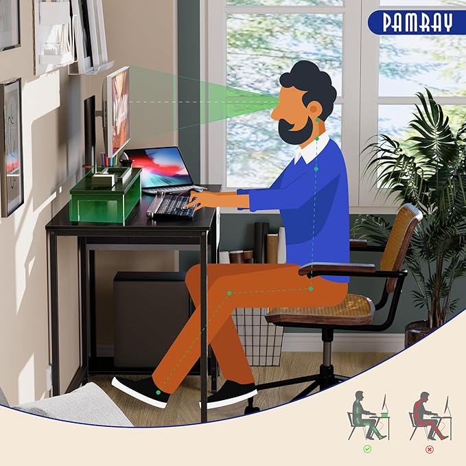 Pamray 39 Inch Computer Desk with Monitor Stand Small Home Office Desks with Non-Woven Storage Drawer for Bedroom Study Table Writing and Work Desk Orange
