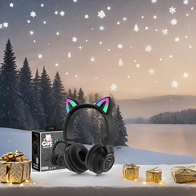 Cat Ear Bluetooth Headphones,Toddlers Kids Wireless Headphones for Boys Girls Amazon Fire Tablet/Laptop/Pad/School (Black)