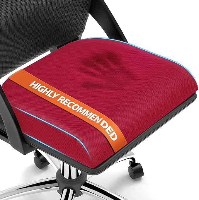 TranquilRelax XLarge Seat Cushion, Memory Foam Cushion for Long Sitting Hours on Office Chair, Home & Car, Non-Slip Chair Pad for Relieving Back & Sciatica & Hip & Coccyx Pain (Red)