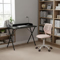 Homy Casa Modern Home Office Desk and Chair Set, Black X-Frame Computer Desk with Pink Ergonomic 360° Swivel Task Chair with Height Adjustment, 47.2 x 19.9 Inch Study Workstation