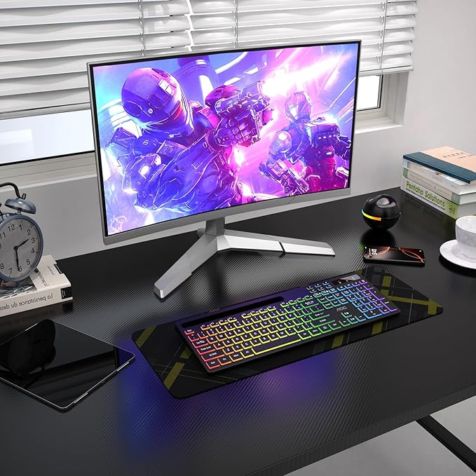 AOC KB600 Wireless Keyboard with 7-Color RGB Backlit, 2.4GHz Full-Size Computer Keyboard with Phone Tablet Holder, Number Pad, 22 Multimedia Hotkeys, Rechargeable for Mac, Windows