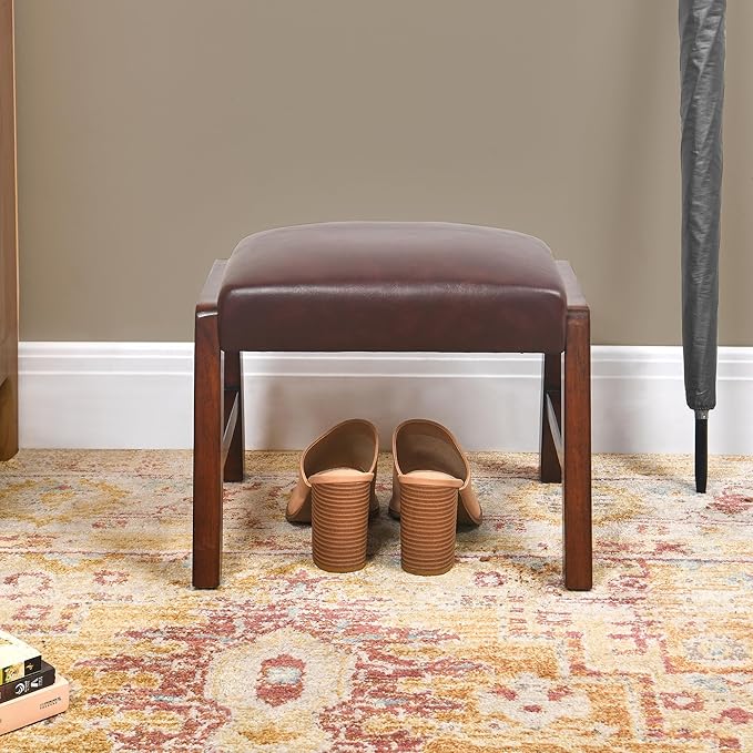 Small Foot Rest Ottoman, 11.8" H PU Leather Rectangle Foot Stool with Non-Skid Wood Legs, Small Foot Step Footstool Sofa Footrest for Couch, Desk, Office, Wine Red