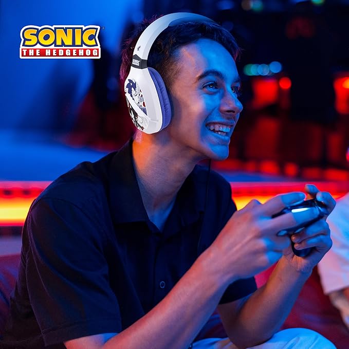 Sonic The Hedgehog Wireless Gaming Headset with Bluetooth, Low Latency, Cushioned Ear Cups, Boom Mic for PC, Phone, Gaming Headphones with Adjustable Microphone