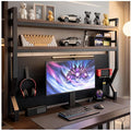 Desktop Hutch Bookshelf,Many Gifts,Metal Desktop Bookcase with pegboard, Desk Shelf, Countertop Storage Organizer Rack for Dorm or Office,Desktop Shelves (Natural+Black, 45.3" Lx9.9 Wx39 H)