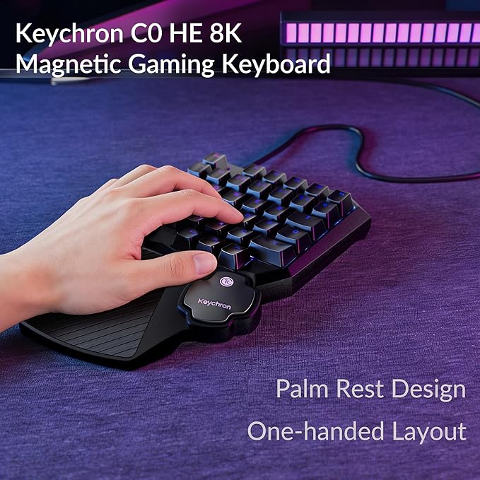 Keychron C0 HE 8K Wired One-Handed Gaming Keypad, Rapid Trigger Hall Effect Magnetic Switches, 35 Programmable Keys, Per-Key RGB Lighting, Web-Based Configurator, Compatible with Windows & macOS