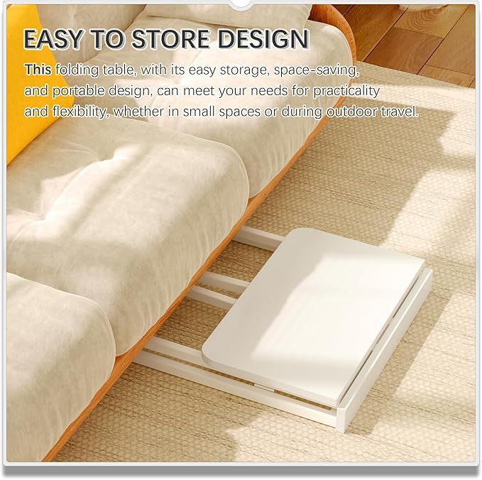 4NM 23.6" Mobile Small Folding Desk, Foldable Rolling Computer Home Office Desk, Study Writing Table for Small Space Saving Bedroom, with Wheels - All White
