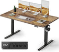 Cubiker Standing Desk, 63x28 Inches Sit Stand Home Office Desk, Electric Stand up Desk, Adjustable Desk with Splice Board, Black Frame/Rustic Brown Top