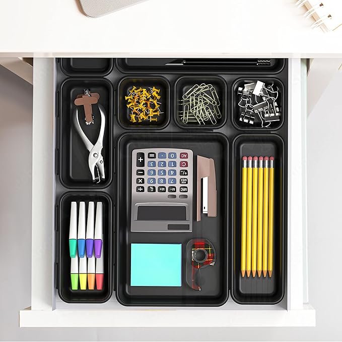 Simple Houseware Interlocking Desk Drawer Bins Organizer, 10 Packs, Black