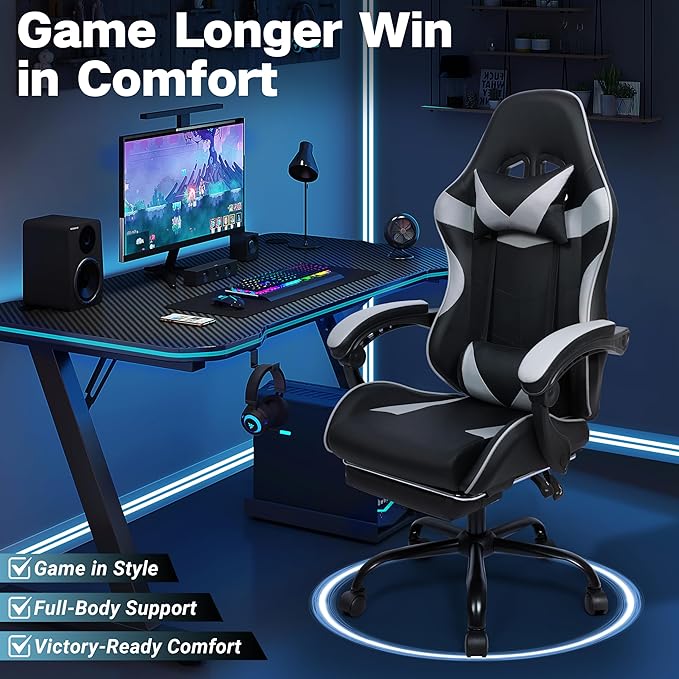 Gaming Chair,Height Adjustable Chair with 360°Office Desk Chair,Heavy Duty 330lbs Video Game Chair for Adults