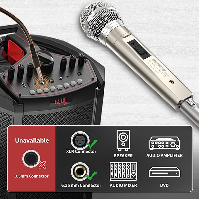 talomen Wired Microphone for Singing, Metal Female, ON/Off Switch, Professional Vocal Dynamic Mic with 20ft & 6.5ft XLR Audio Cable, Cardioid Studio Microfono for Podcasting and Recording, Gold-L52