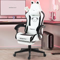 Dowinx Gaming Chair Cute with Plush Doggy and Massage Lumbar Support, Ergonomic Computer Chair for Girl with Footrest and Headrest, Comfortable Game Chair 290lbs for Adult, Teen, Black and White