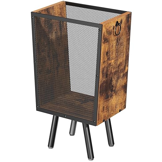 HOOBRO Trash Can, 4.5 Gallon Wastebasket with Pull Rings & Legs, Small Garbage Can for Office, Bedroom, Under Desk, Rustic Brown and Black, BF07LJ01
