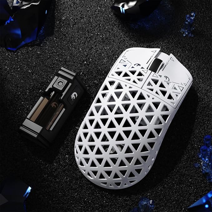MAMBASNAKE M5 Ultra Carbon Fiber 8000Hz Wireless Gaming Mouse, 39g Superlight, 42000DPI, PAW3950MAX Sensor, Nordic 52840 Chip, Bluetooth/2.4G/USB-C Wired Mice wih Coiled Cable for PC/Mac (White)