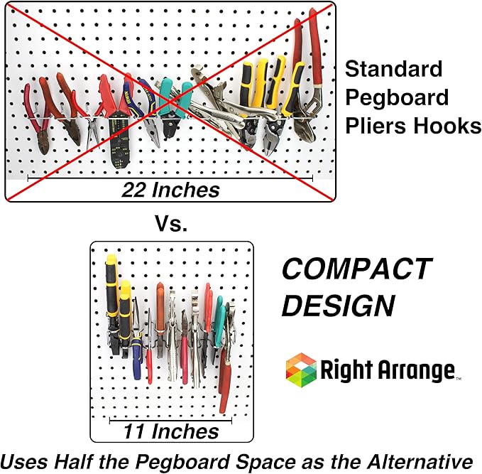 RightArrange Pegboard Pliers Holder - Holds 11 Pliers per Rack - Hooks to Any Peg Board - Pegboard Organization Accessory for Workbench, Garage, Tool Shed, Craft Room - Scissor Organizer Accessory